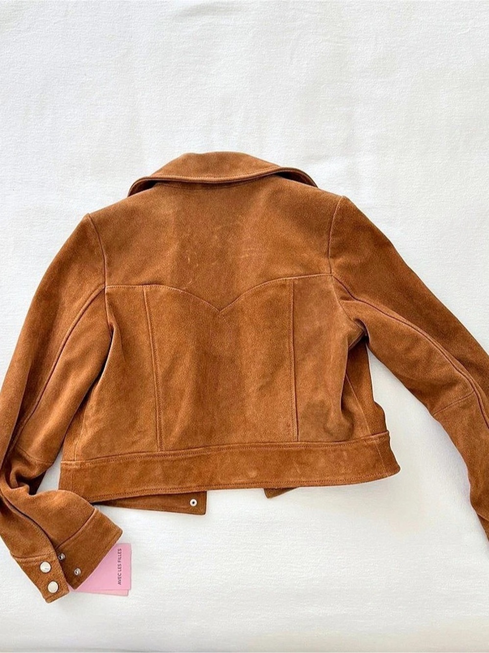 Avec Les Filles Faux Suede Western Bomber Jacket Brown - Picture 2 of 2
